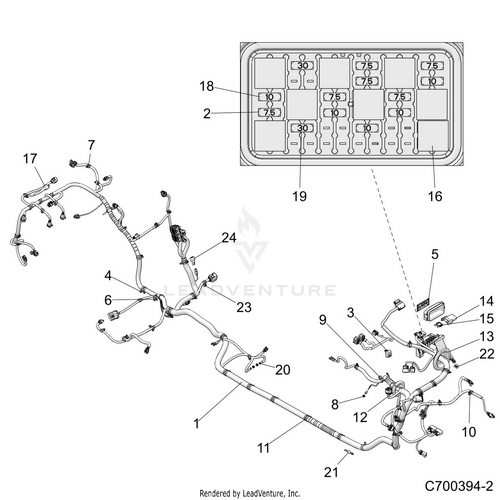 An Image of a Genuine Polaris Parts Schematic Diagram showing the schematic - ELECTRICAL: WIRE HARNESS - 2021 POLARIS RZR XP 4 TURBO