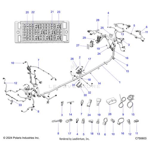 An Image of a Genuine Polaris Parts Schematic Diagram showing the schematic - ELECTRICAL: WIRE HARNESS CHASSIS - 2025 POLARIS RZR PRO S 4 SPORT