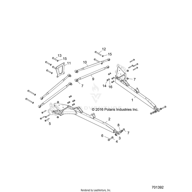 An Image of a Genuine Polaris Parts Schematic Diagram showing the schematic - SUSPENSION: REAR CONTROL ARMS - 2018 POLARIS RZR XP TURBO