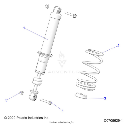 An Image of a Genuine Polaris Parts Schematic Diagram showing the schematic - SUSPENSION: FRONT SHOCK - 2023 POLARIS RZR 900 TRAIL S