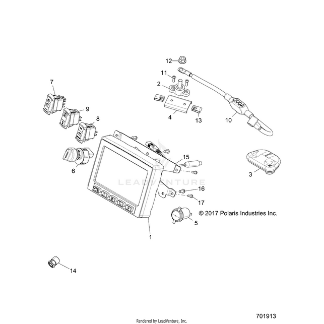 An Image of a Genuine Polaris Parts Schematic Diagram showing the schematic - ELECTRICAL: DASH INSTRUMENTS AND CONTROLS - 2018 POLARIS RZR XP TURBO