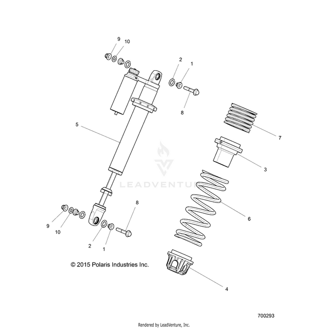 An Image of a Genuine Polaris Parts Schematic Diagram showing the schematic - SUSPENSION: FRONT SHOCK MOUNTING - 2017 POLARIS RZR XP 4 1000