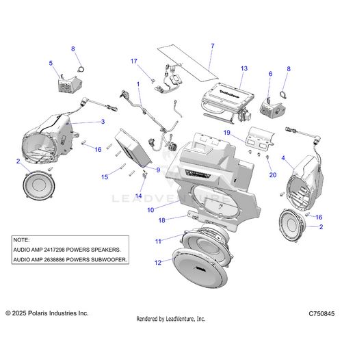 An Image of a Genuine Polaris Parts Schematic Diagram showing the schematic - ELECTRICAL: AUDIO FRONT - 2025 POLARIS RZR PRO S 4 ULTIMATE