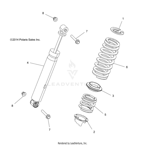 An Image of a Genuine Polaris Parts Schematic Diagram showing the schematic - SUSPENSION: REAR SHOCK - 2016 POLARIS RZR 900/900 EPS