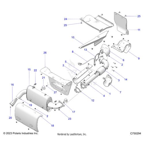 An Image of a Genuine Polaris Parts Schematic Diagram showing the schematic - ENGINE: EXHAUST - 2025 POLARIS RZR PRO S ULTIMATE