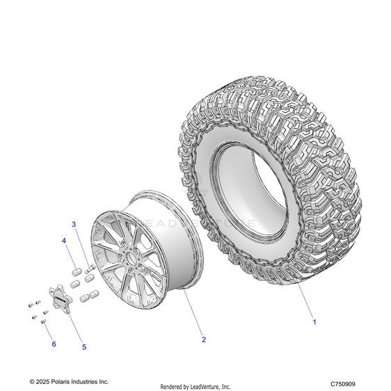 An Image of a Genuine Polaris Parts Schematic Diagram showing the schematic - WHEELS: FRONT - 2026 POLARIS RZR XP S 4 1000 ULTIMATE