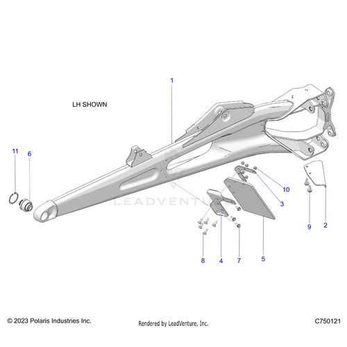 An Image of a Genuine Polaris Parts Schematic Diagram showing the schematic - SUSPENSION: REAR TRAILING ARMS - 2026 POLARIS RZR PRO R 4 LE
