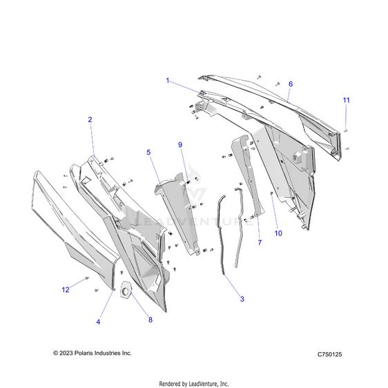 An Image of a Genuine Polaris Parts Schematic Diagram showing the schematic - BODY: REAR FENDERS - 2025 POLARIS RZR PRO R 4 SPORT
