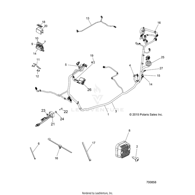 An Image of a Genuine Polaris Parts Schematic Diagram showing the schematic - ELECTRICAL: WIRE HARNESS - 2016 POLARIS RZR 570