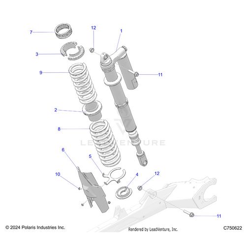 An Image of a Genuine Polaris Parts Schematic Diagram showing the schematic - SUSPENSION: FRONT SHOCK MOUNTING - 2025 POLARIS RZR PRO XP 4 SPORT