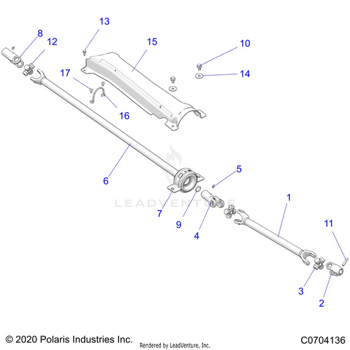 An Image of a Genuine Polaris Parts Schematic Diagram showing the schematic - DRIVE TRAIN: FRONT PROP SHAFT - 2022 POLARIS RZR XP 1000 TRAILS & ROCKS
