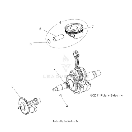 An Image of a Genuine Polaris Parts Schematic Diagram showing the schematic - ENGINE: CRANKSHAFT PISTON and BALANCE SHAFT - 2016 POLARIS RZR 570