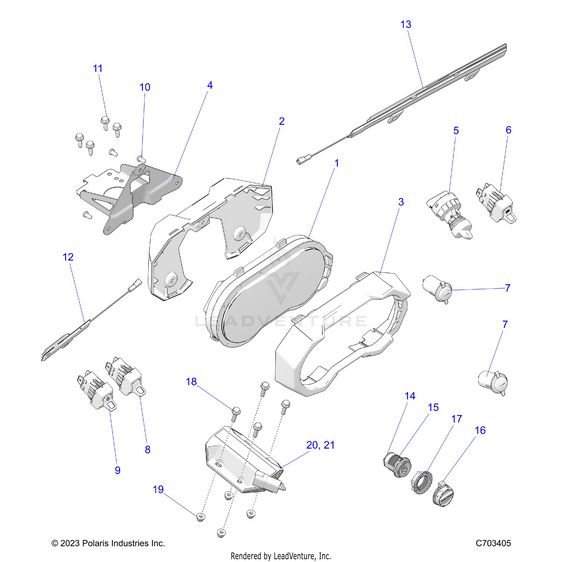 An Image of a Genuine Polaris Parts Schematic Diagram showing the schematic - ELECTRICAL: DASH INSTRUMENTS AND CONTROLS - 2024 POLARIS RZR PRO R 4 ULTIMATE
