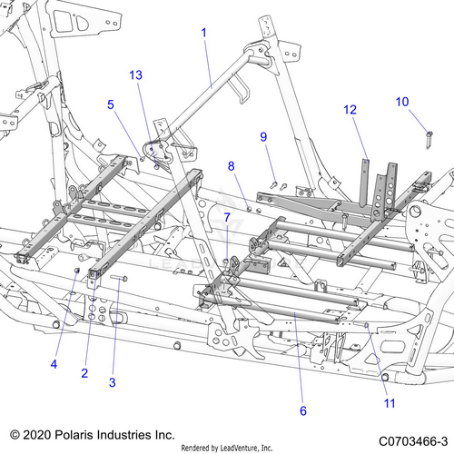 An Image of a Genuine Polaris Parts Schematic Diagram showing the schematic - CHASSIS: SEAT AND CENTER CONSOLE MOUNTING - 2024 POLARIS RZR PRO R 4 ULTIMATE
