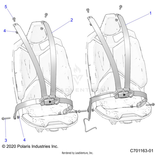An Image of a Genuine Polaris Parts Schematic Diagram showing the schematic - BODY: SEAT BELT MOUNTING 4 POINT - 2022 POLARIS RZR TURBO R SPORT