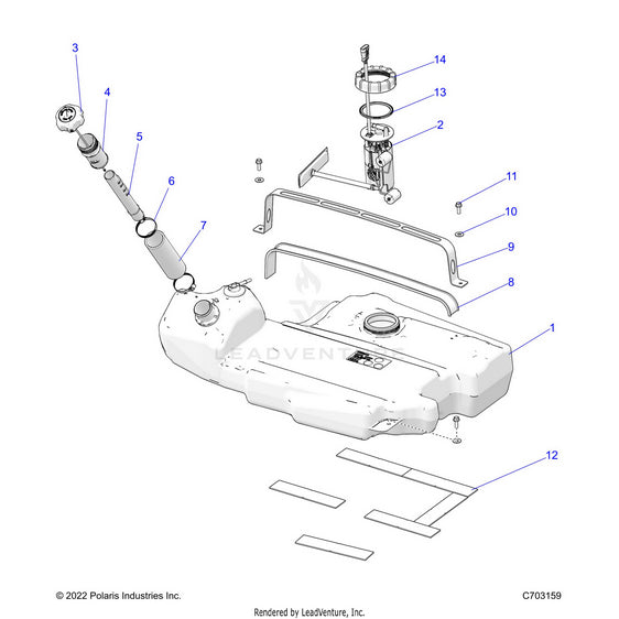 An Image of a Genuine Polaris Parts Schematic Diagram showing the schematic - FUEL: SYSTEM FUEL TANK - 2023 POLARIS RZR PRO R ULTIMATE