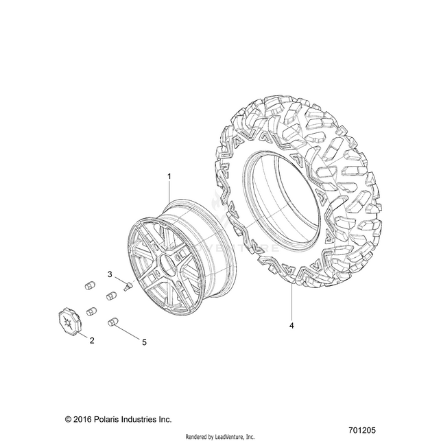 An Image of a Genuine Polaris Parts Schematic Diagram showing the schematic - WHEELS: FRONT - 2017 POLARIS RZR XP 4 1000