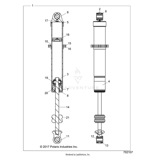An Image of a Genuine Polaris Parts Schematic Diagram showing the schematic - SUSPENSION: REAR SHOCK INTERNALS - 2020 POLARIS RZR TRAIL S 900