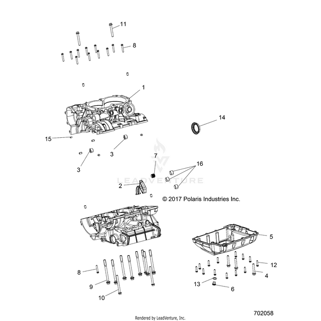An Image of a Genuine Polaris Parts Schematic Diagram showing the schematic - ENGINE: CRANKCASE - 2018 POLARIS RZR 900/900 EPS