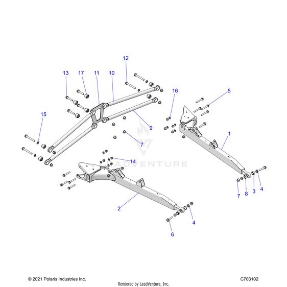 An Image of a Genuine Polaris Parts Schematic Diagram showing the schematic - SUSPENSION: REAR CONTROL ARMS - 2025 POLARIS RZR XP 1000 SPORT