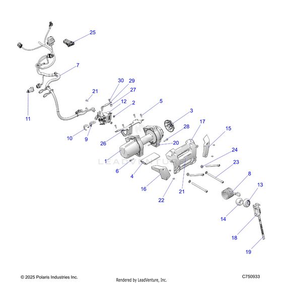 An Image of a Genuine Polaris Parts Schematic Diagram showing the schematic - CHASSIS: WINCH - 2026 POLARIS RZR XP 1000 ULTIMATE