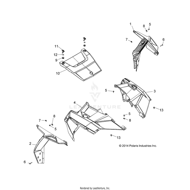 An Image of a Genuine Polaris Parts Schematic Diagram showing the schematic - BODY: HOOD AND FRONT BODY WORK - 2018 POLARIS RZR 4 900