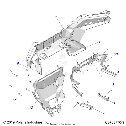 An Image of a Genuine Polaris Parts Schematic Diagram showing the schematic - BODY: REAR BUMPER - 2021 POLARIS RZR PRO XP PREMIUM