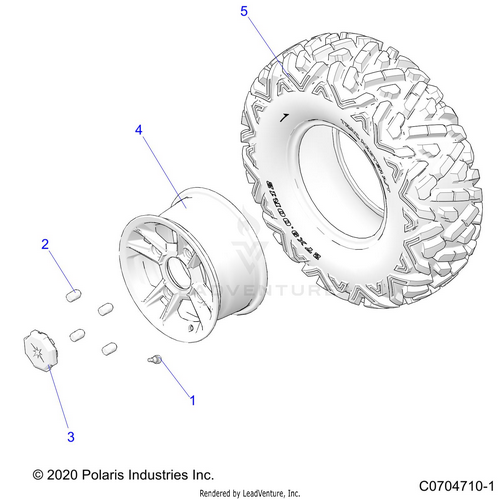 An Image of a Genuine Polaris Parts Schematic Diagram showing the schematic - WHEELS: REAR - 2024 POLARIS RZR 900 TRAIL S