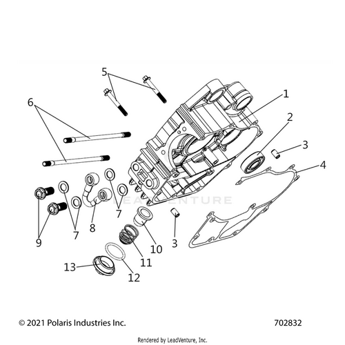 An Image of a Genuine Polaris Parts Schematic Diagram showing the schematic - ENGINE: CRANKCASE COMP RIGHT - 2023 POLARIS RZR 200 EVAP