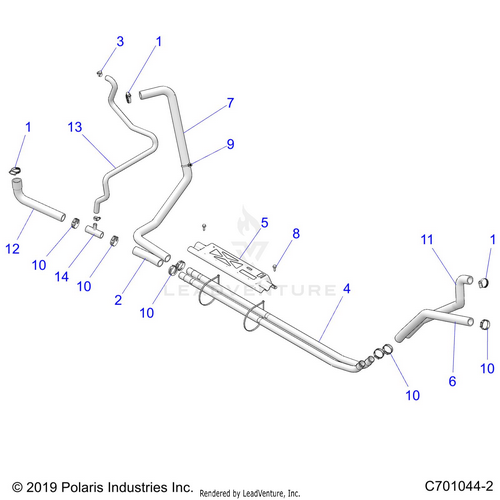 An Image of a Genuine Polaris Parts Schematic Diagram showing the schematic - ENGINE: COOLING HOSES - 2020 POLARIS RZR 570