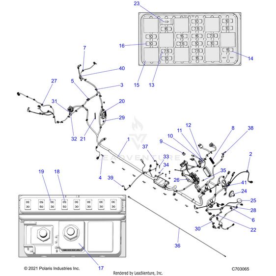 An Image of a Genuine Polaris Parts Schematic Diagram showing the schematic - ELECTRICAL: WIRE HARNESS CHASSIS PREMIUM - 2023 POLARIS RZR PRO R 4 LV