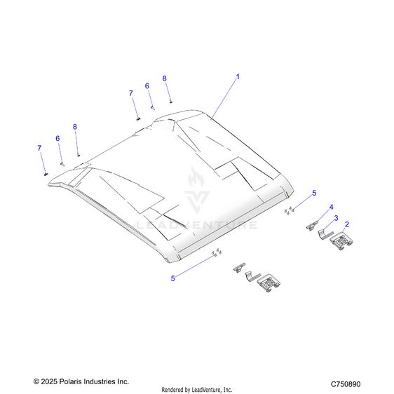 An Image of a Genuine Polaris Parts Schematic Diagram showing the schematic - BODY: ROOF - 2024 POLARIS RZR XP 1000 ULTIMATE