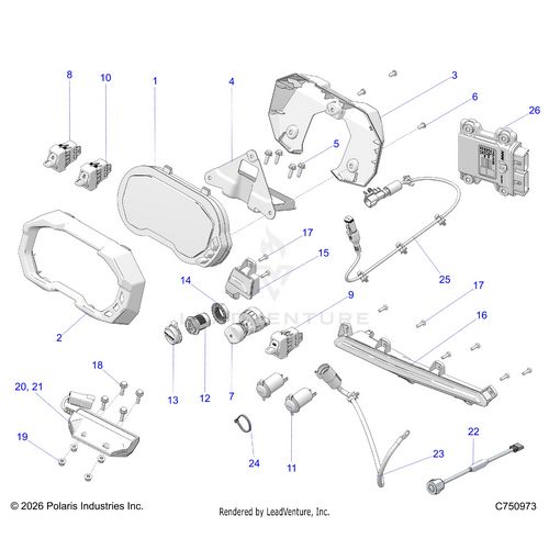 An Image of a Genuine Polaris Parts Schematic Diagram showing the schematic - ELECTRICAL: DASH INSTRUMENTS CONTROLS & LIGHTING - 2026 POLARIS RZR PRO R 4 LE