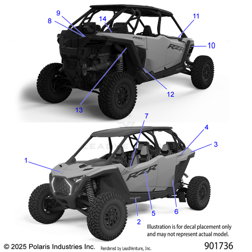 An Image of a Genuine Polaris Parts Schematic Diagram showing the schematic - BODY: DECALS - 2026 POLARIS RZR PRO S 4 ULTIMATE