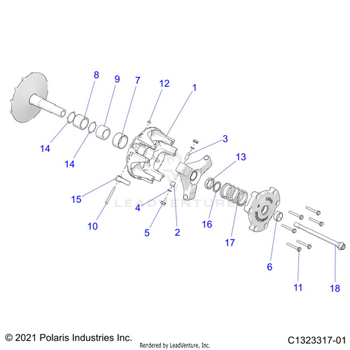An Image of a Genuine Polaris Parts Schematic Diagram showing the schematic - DRIVE TRAIN: PRIMARY CLUTCH - 2022 POLARIS RZR TRAIL S 1000 PREMIUM