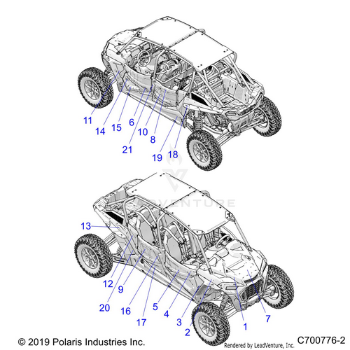 An Image of a Genuine Polaris Parts Schematic Diagram showing the schematic - BODY: DECALS GRAPHICS - 2020 POLARIS RZR TURBO S 4