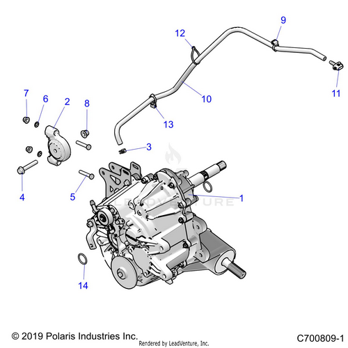 An Image of a Genuine Polaris Parts Schematic Diagram showing the schematic - DRIVE TRAIN: MAIN GEARCASE MOUNTING - 2020 POLARIS RZR 900 EPS RIDE COMMAND