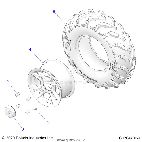 An Image of a Genuine Polaris Parts Schematic Diagram showing the schematic - WHEELS: FRONT - 2026 POLARIS RZR 900 TRAIL ULTIMATE