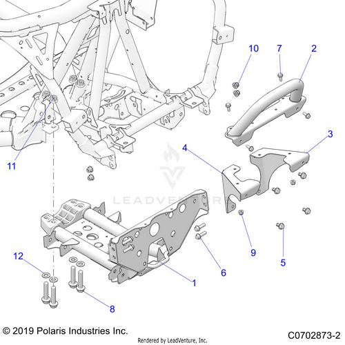 An Image of a Genuine Polaris Parts Schematic Diagram showing the schematic - CHASSIS: MOUNTING FRONT GEARCASE - 2022 POLARIS RZR PRO XP 4 ULTIMATE