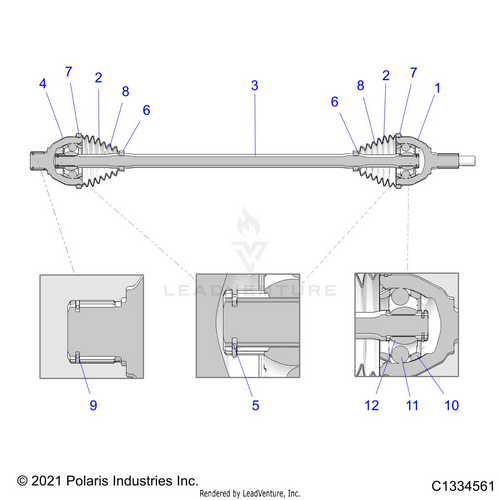 An Image of a Genuine Polaris Parts Schematic Diagram showing the schematic - DRIVE TRAIN: HALF SHAFT REAR - 2023 POLARIS RZR PRO R ULTIMATE