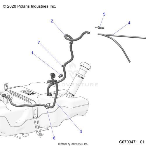 An Image of a Genuine Polaris Parts Schematic Diagram showing the schematic - FUEL: SYSTEM LINES STD. - 2024 POLARIS RZR PRO R 4 ULTIMATE