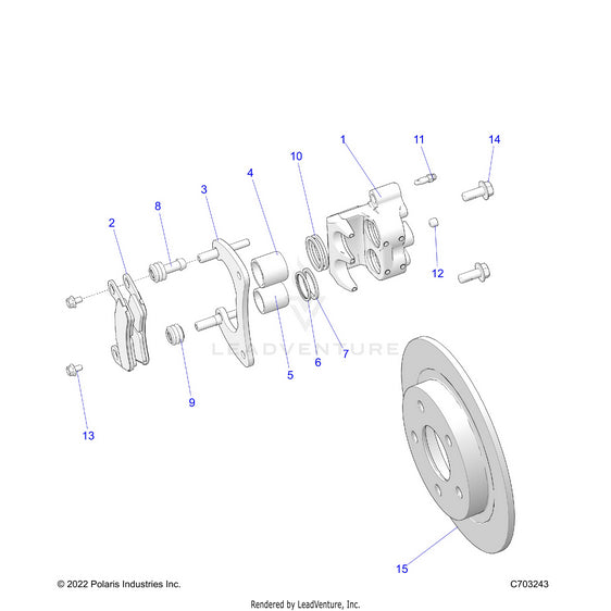 An Image of a Genuine Polaris Parts Schematic Diagram showing the schematic - BRAKES: CALIPER REAR  - 2023 POLARIS RZR PRO R ULTIMATE