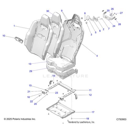 An Image of a Genuine Polaris Parts Schematic Diagram showing the schematic - BODY: SEAT ASM & MOUNTING REAR - 2026 POLARIS RZR PRO R 4 LE