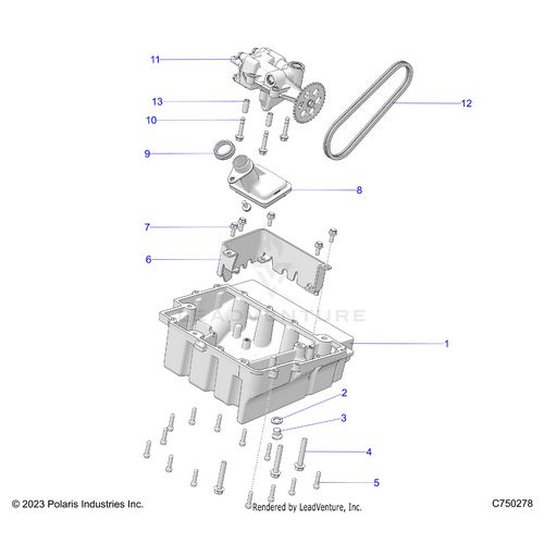 An Image of a Genuine Polaris Parts Schematic Diagram showing the schematic - ENGINE: OIL PUMP & PAN - 2026 POLARIS RZR PRO XP 4 SPORT