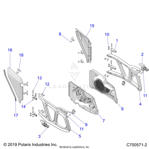 An Image of a Genuine Polaris Parts Schematic Diagram showing the schematic - BODY: DOORS REAR - 2019 POLARIS RZR XP 4 1000