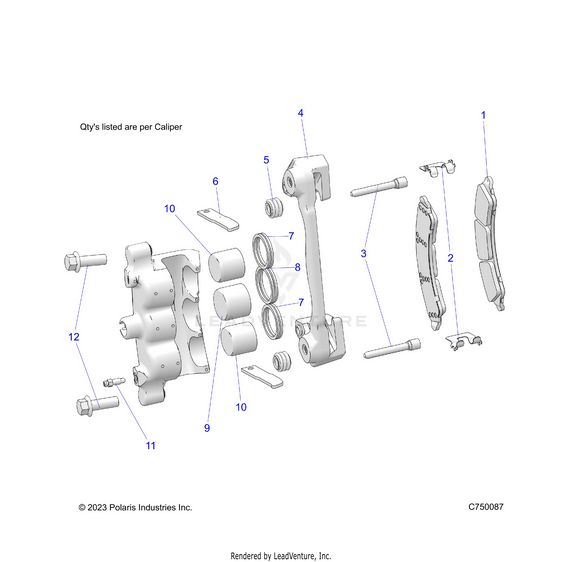 An Image of a Genuine Polaris Parts Schematic Diagram showing the schematic - BRAKES: CALIPER FRONT - 2024 POLARIS RZR PRO R ULTIMATE