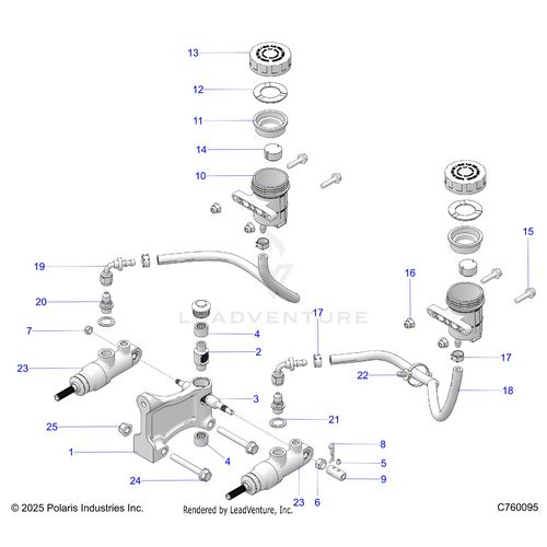 An Image of a Genuine Polaris Parts Schematic Diagram showing the schematic - BRAKES: MASTER CYLINDER & RESERVOIRS - 2026 POLARIS RZR PRO R RACE H.O.