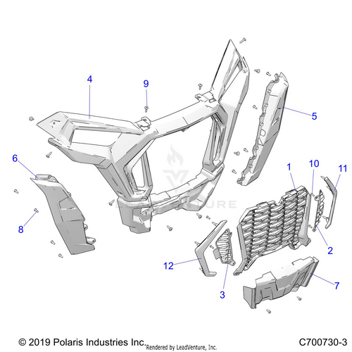 An Image of a Genuine Polaris Parts Schematic Diagram showing the schematic - BODY: FRONT BUMPER - 2021 POLARIS RZR XP 4 TURBO