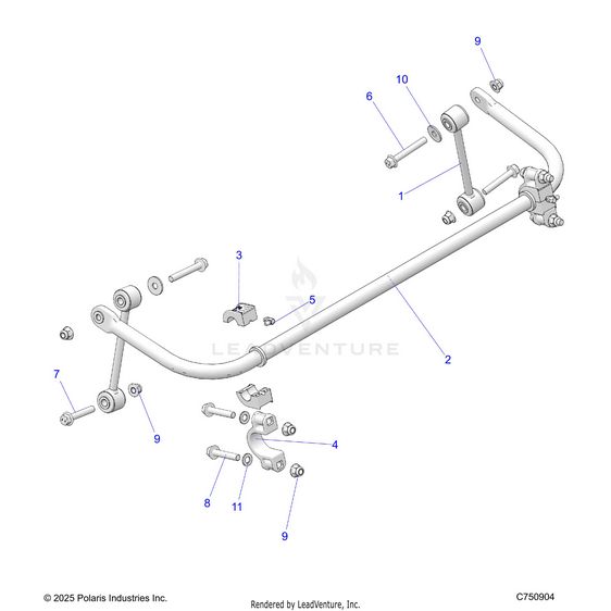 An Image of a Genuine Polaris Parts Schematic Diagram showing the schematic - SUSPENSION: STABILIZER BAR REAR - 2026 POLARIS RZR XP 1000 ULTIMATE