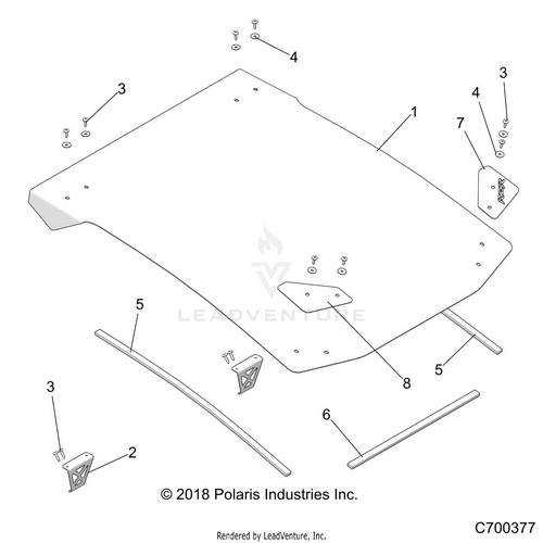 An Image of a Genuine Polaris Parts Schematic Diagram showing the schematic - BODY: ROOF - 2018 POLARIS RZR XP TURBO S